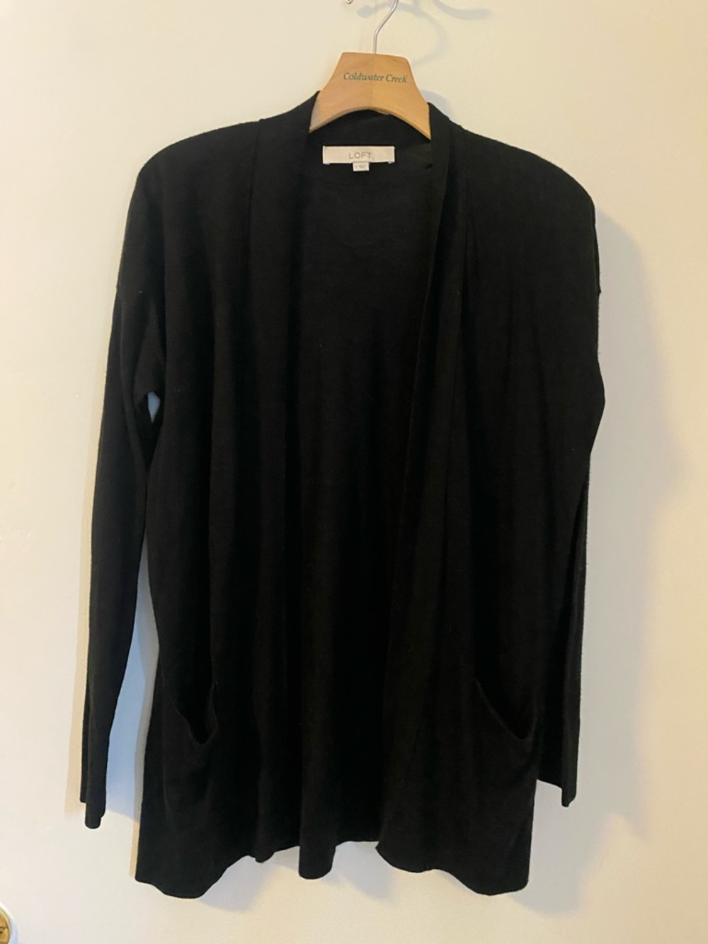 LOFT Black Open-Front Long Sleeve Cardigan with Pockets